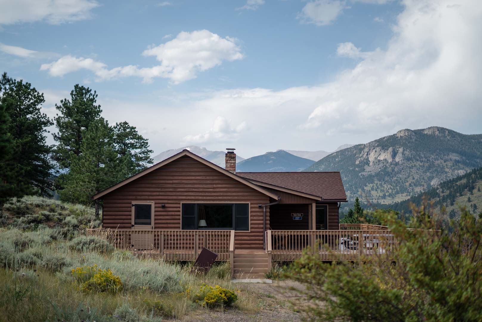 Cabin with mountain in background