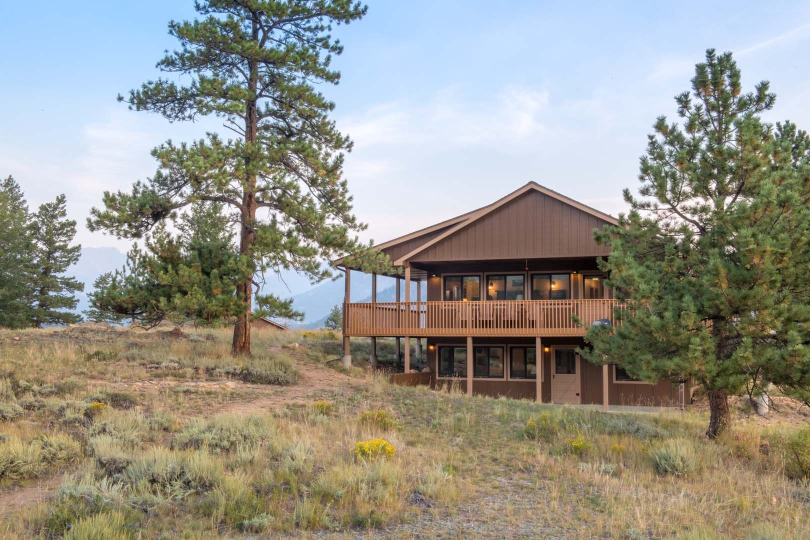 Cabin with mountain in background