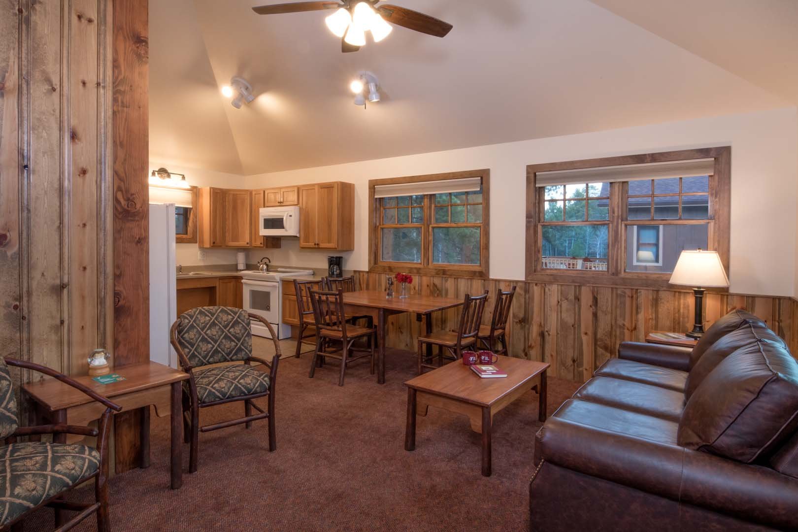 Living room with dining area and sofas