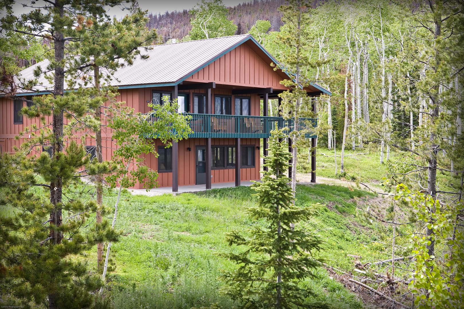 Cabin with trees in background