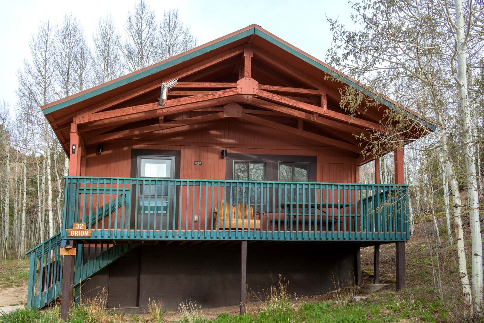 Cabin with trees in background