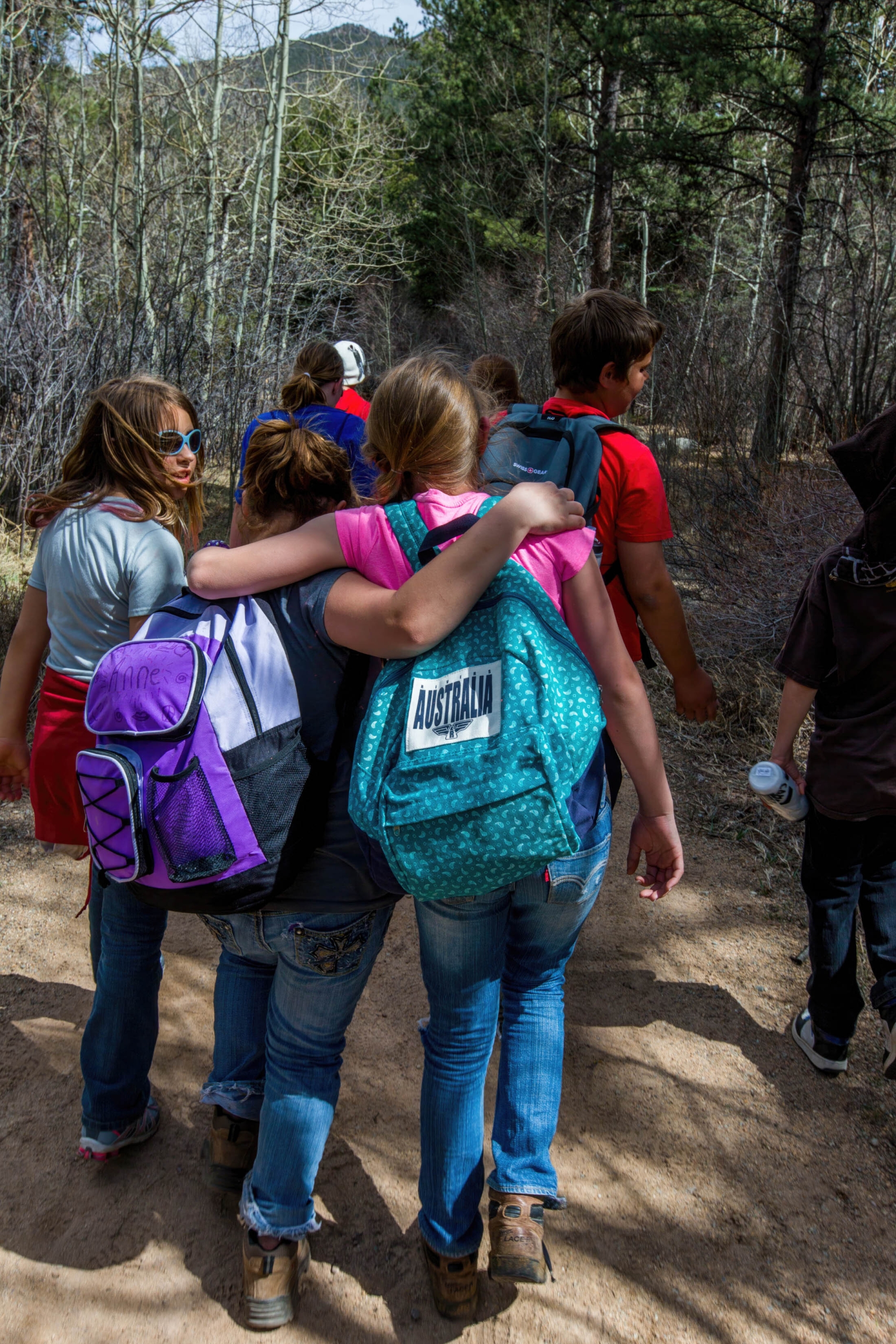 children walking in the forest