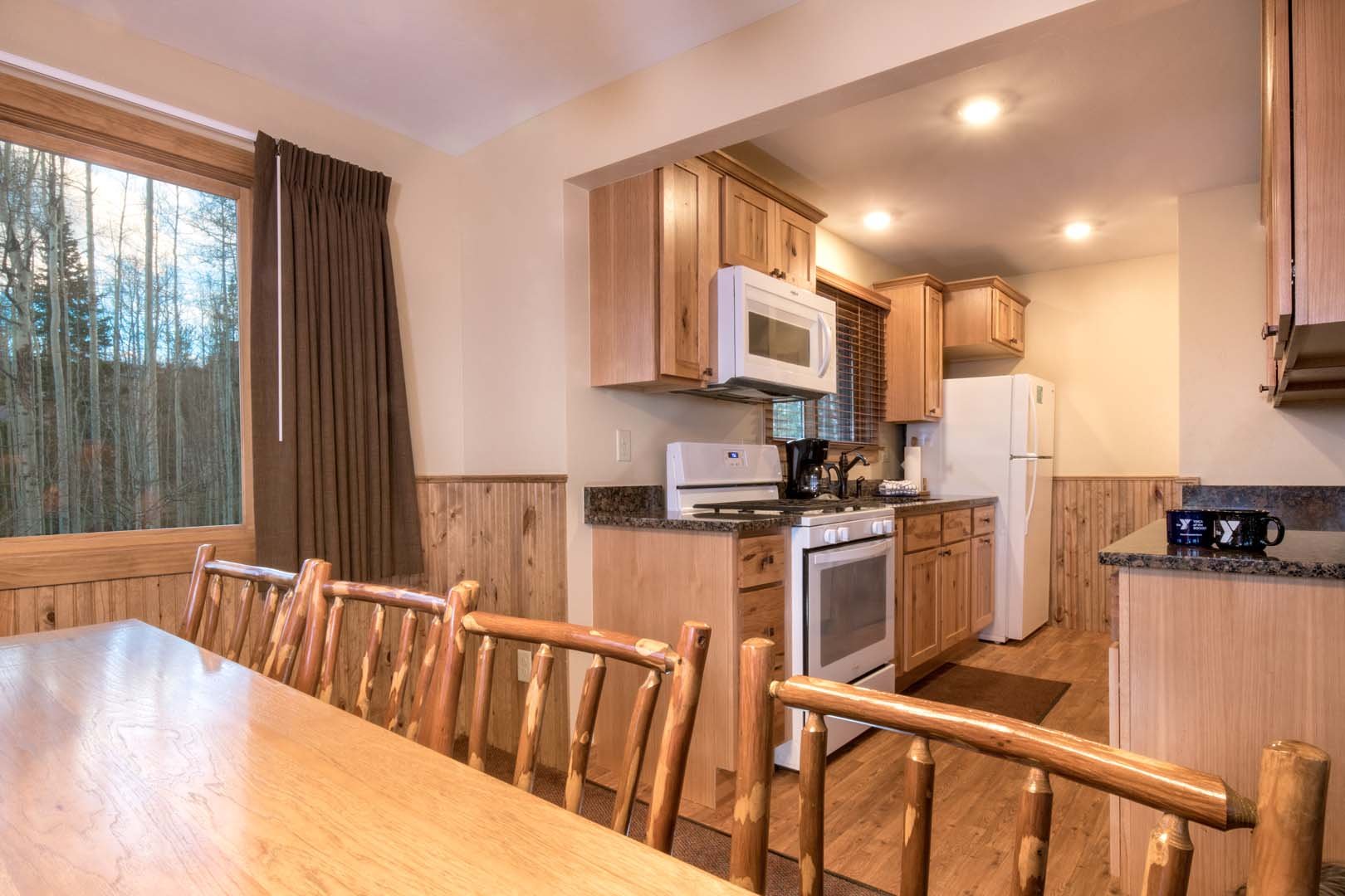 Kitchen and dining area in cabin