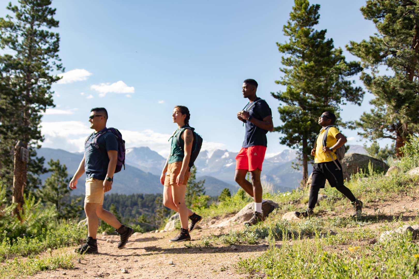 group of 4 people hiking