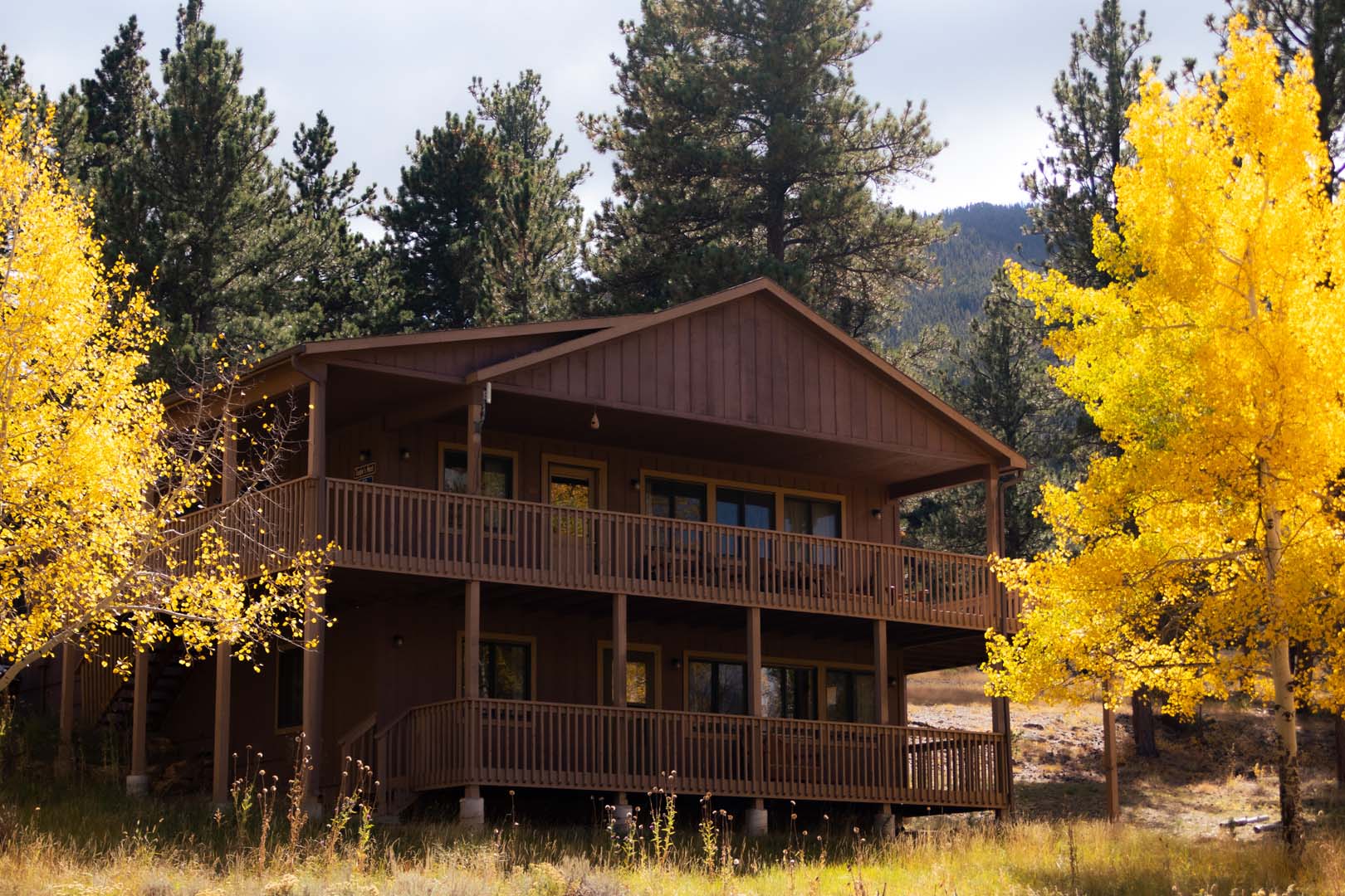 Cabin with trees in background