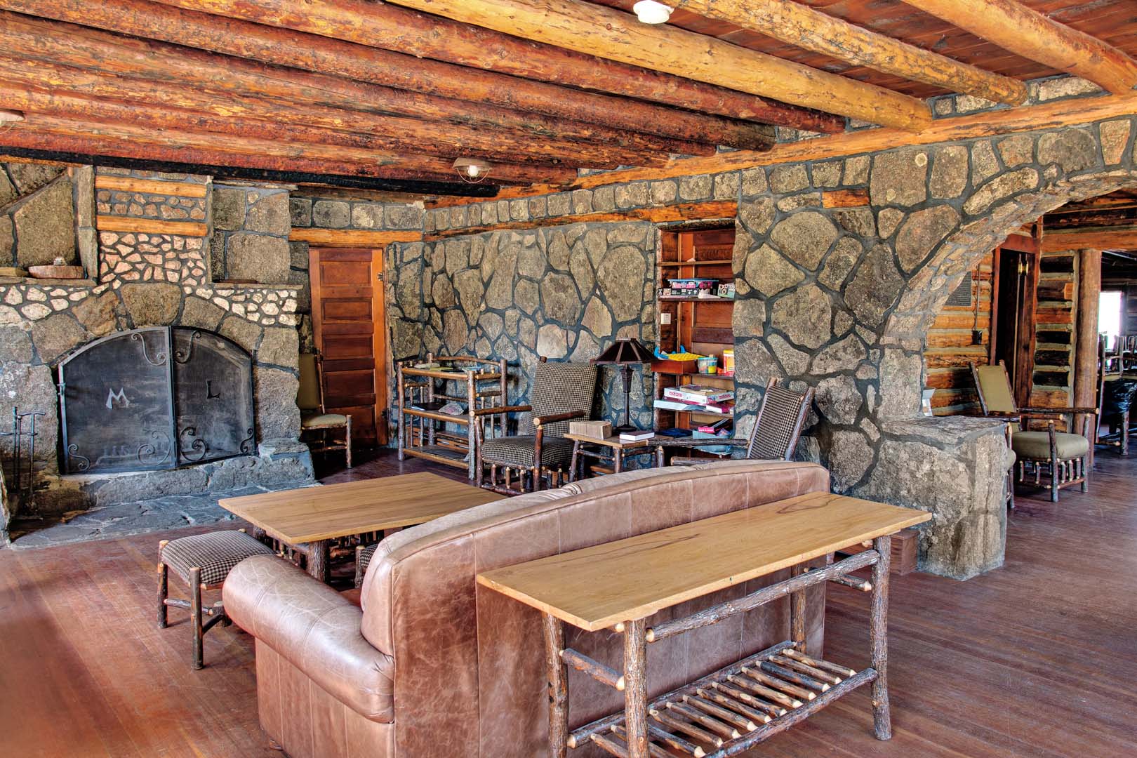 Lounge area with sofa and fireplace