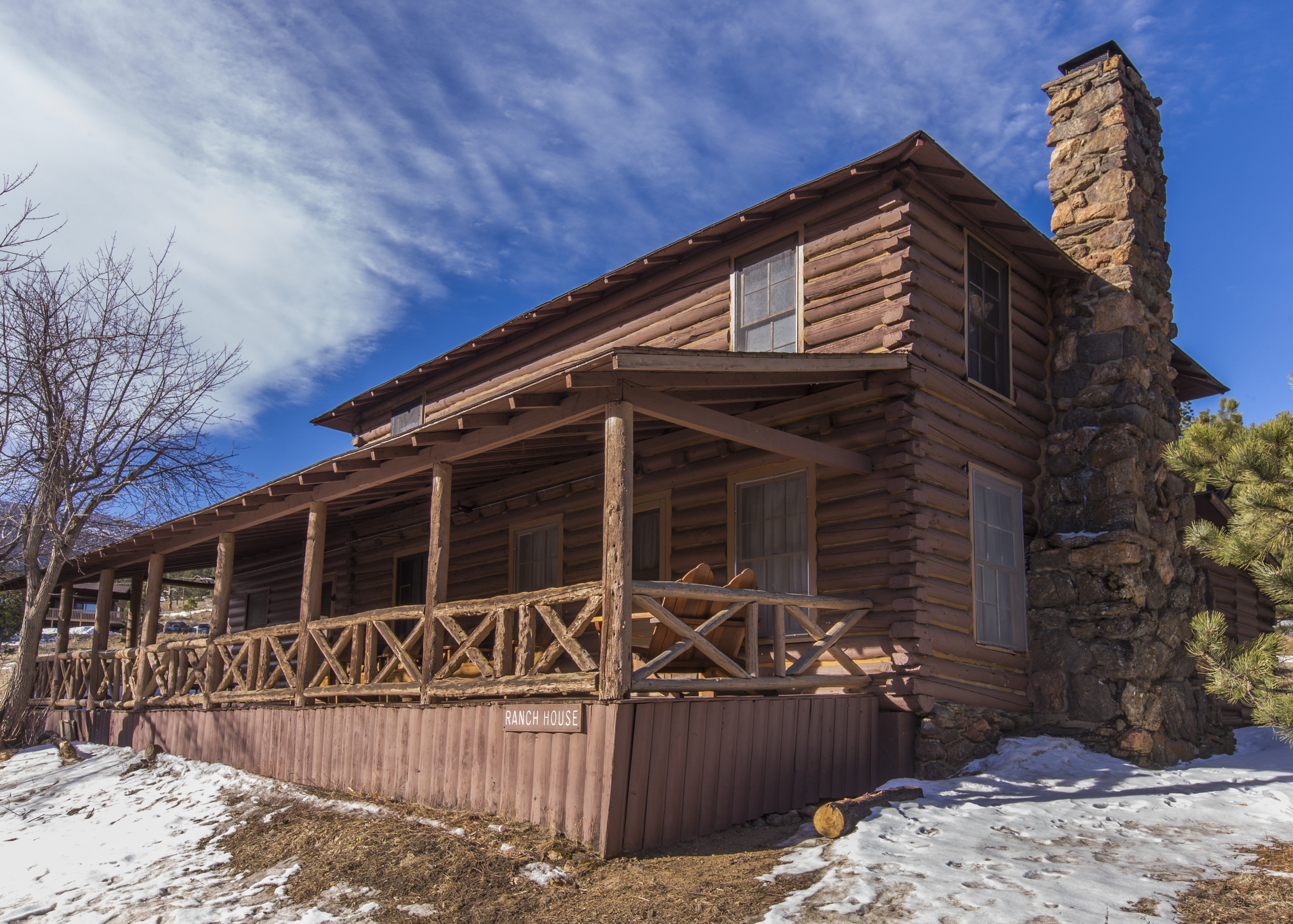 Cabin with trees in background