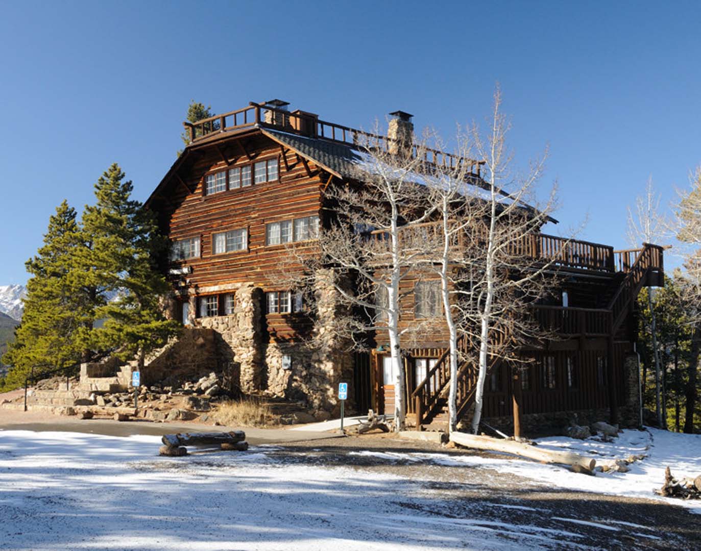 lodge with snow