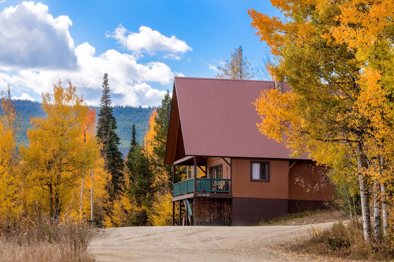 Cabin with trees in background