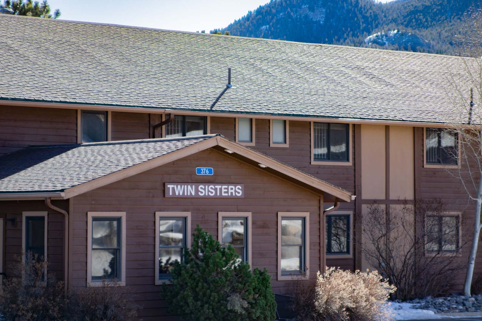 Lodge with mountains in background