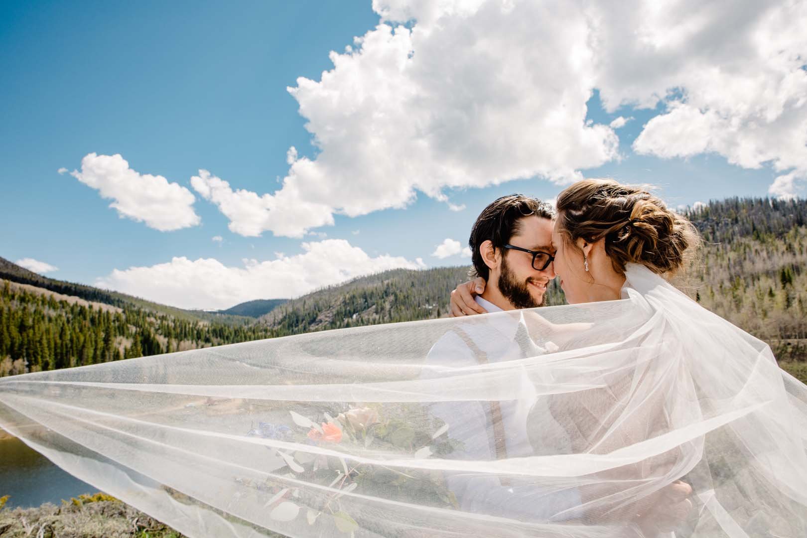 bride and groom kissing