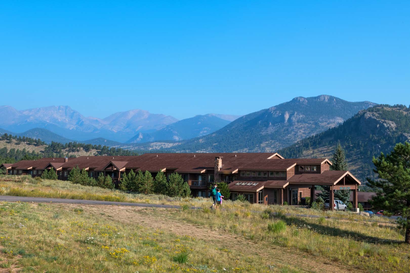 view of lodge with mountains in the background