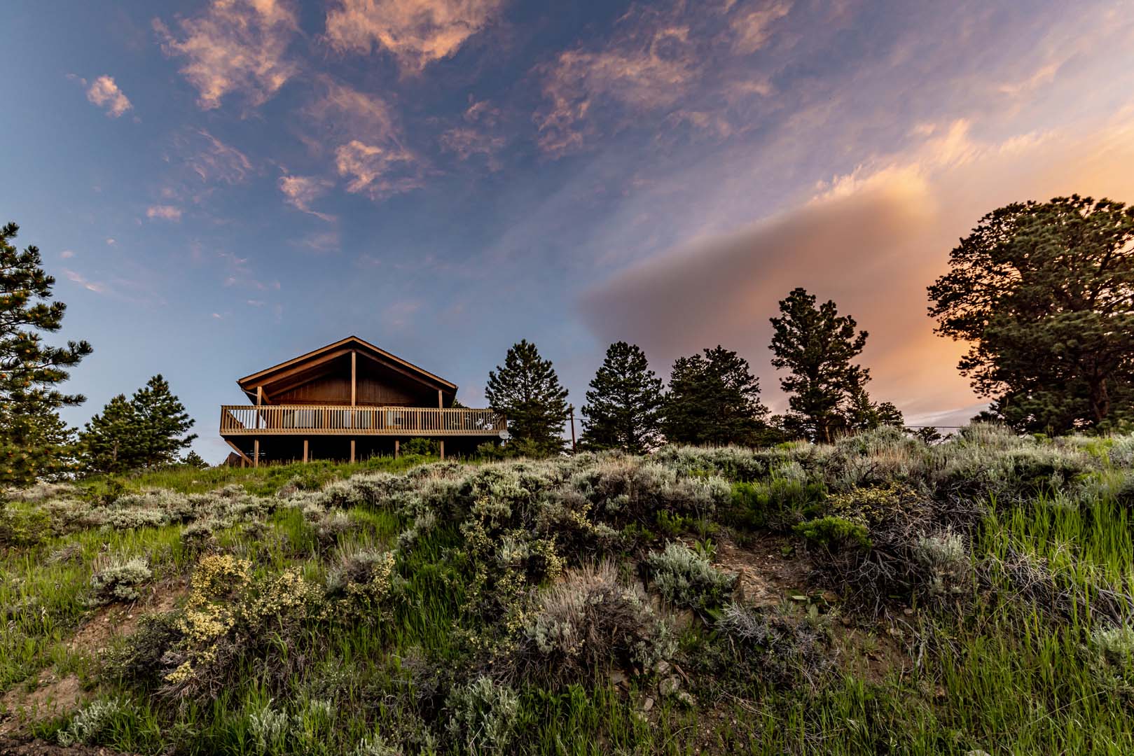 cabin with blue sky