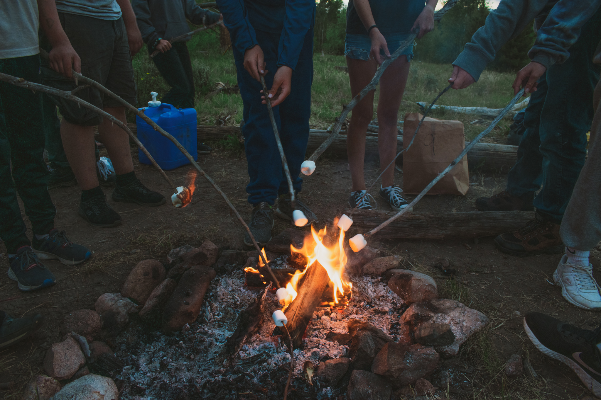 group roasting marshmallows