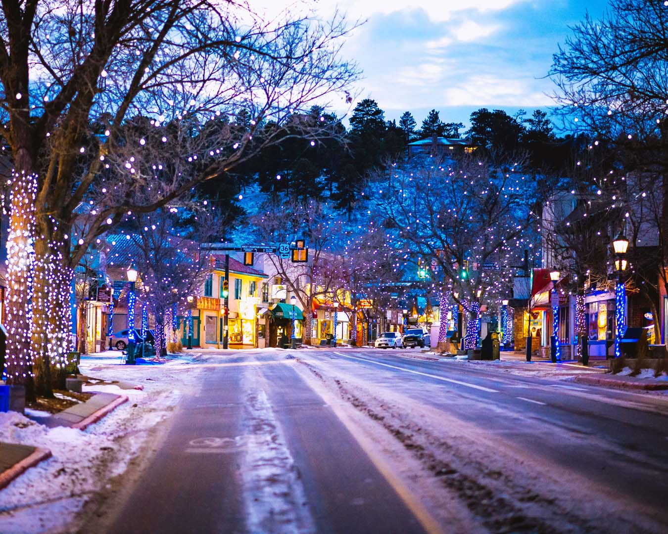 town covered in christmas decorations