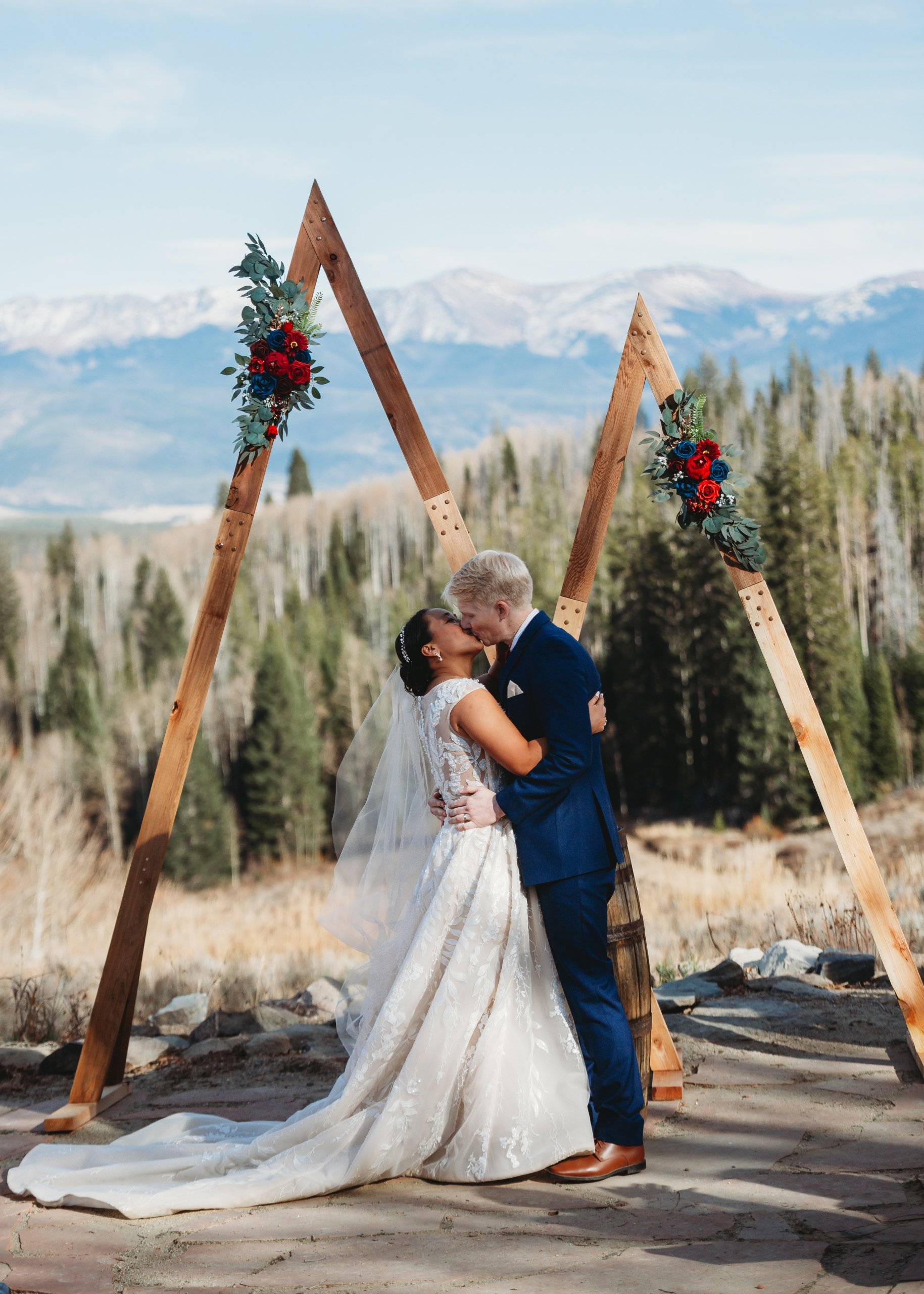 a bride and groom kissing