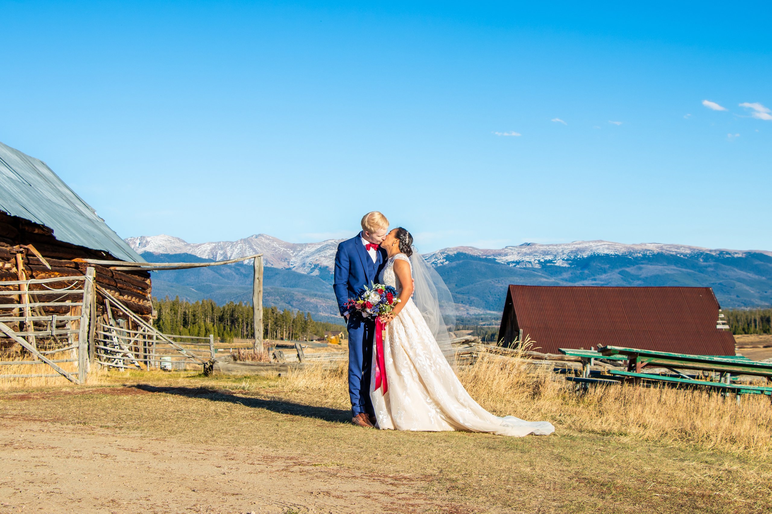 a bride and groom kissing