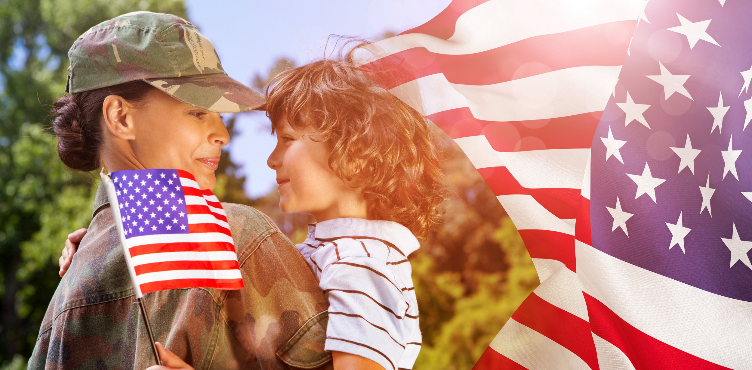 woman and child with american flag